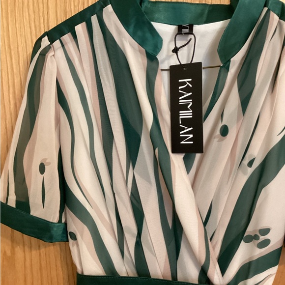 Kaimilan Green Day A-Line V-Neck Short Sleeve Midi Printed Dress - Picture 3 of 15